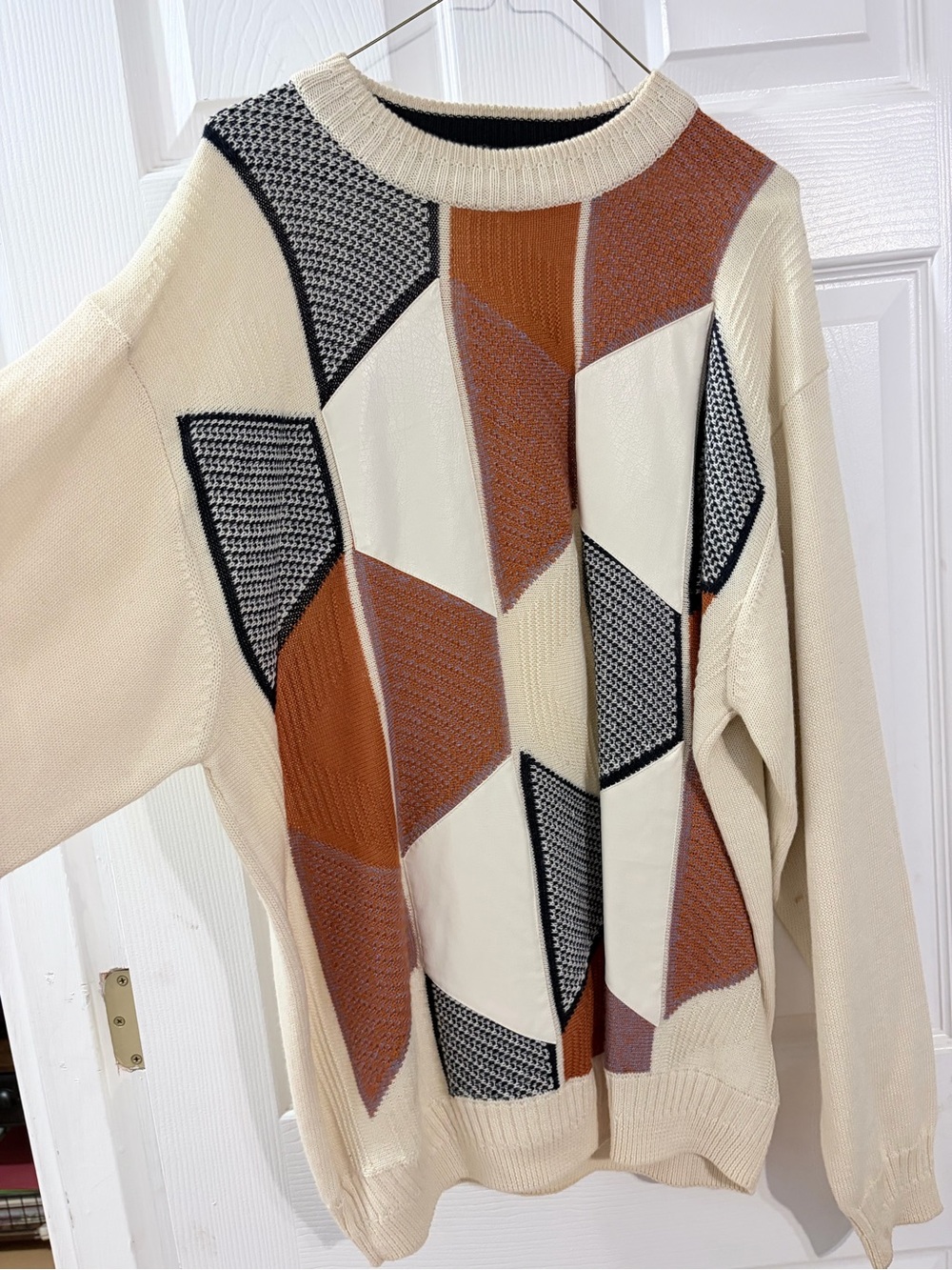 Vintage Pardazzio Uomo Geometric Wool Blend Sweater Faux Leather 90s